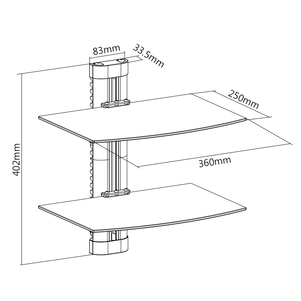 AV Wall Mount - Double Shelf, Height Adjustable (TVARMECVT02) - Image 3