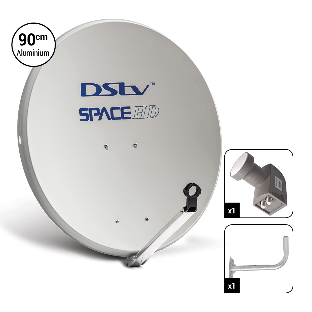 SpaceHD 90cm Aluminium Dish with Universal Twin LNB & 500mm Wall Bracket - DK13T