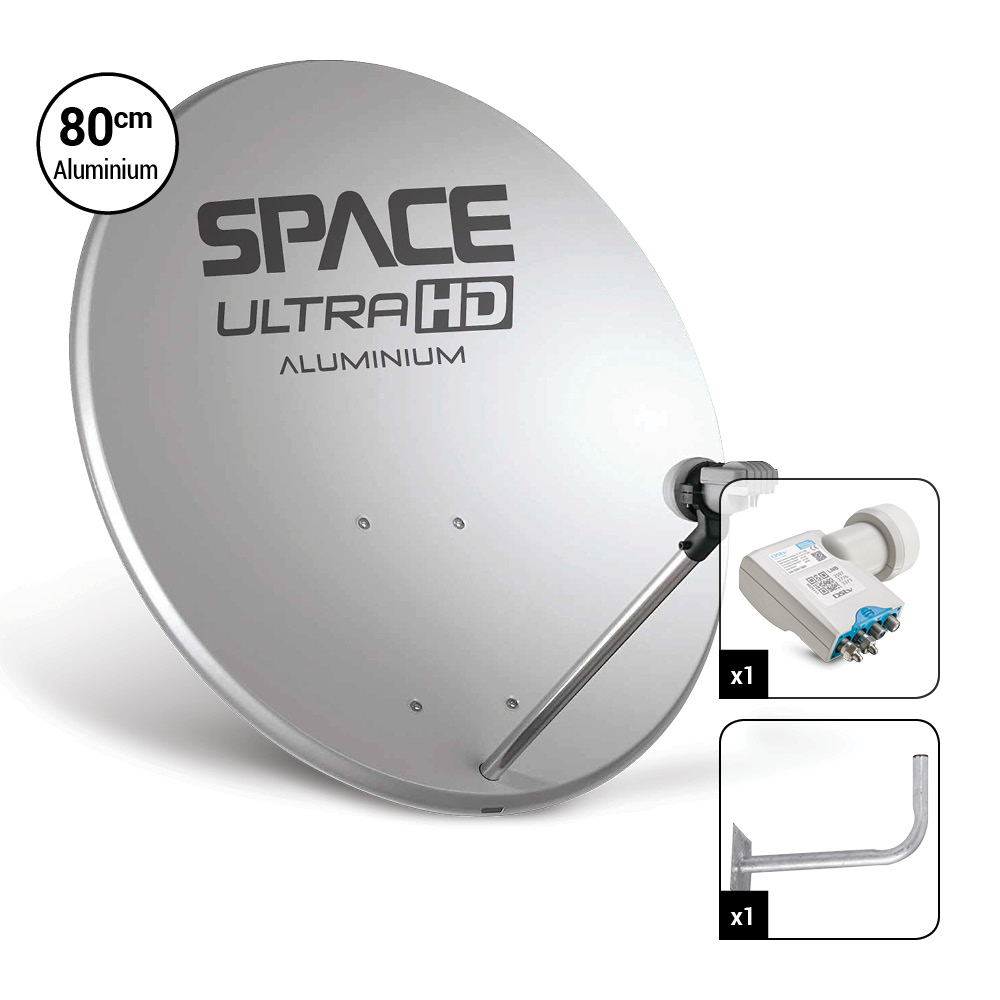 Space UltraHD 80cm Aluminium Dish with 3 UniCable Smart LNB & 400mm Wall Bracket - DK48-DBN-SMART