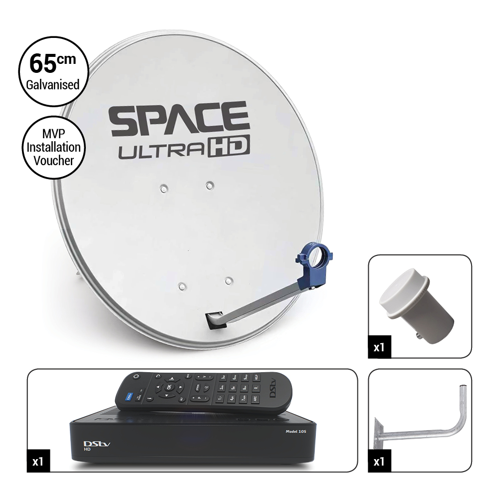 Space UltraHD 65cm Galvanised Dish Kit with DStv HD Decoder Installed - D65-STB-MVP