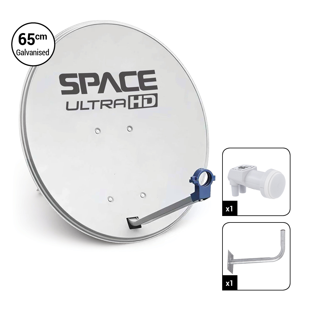 Space UltraHD 65cm Galvanised Steel Dish with 2 UniCable Smart LNB & Wall Bracket - DK65-LMXSMART+WB09