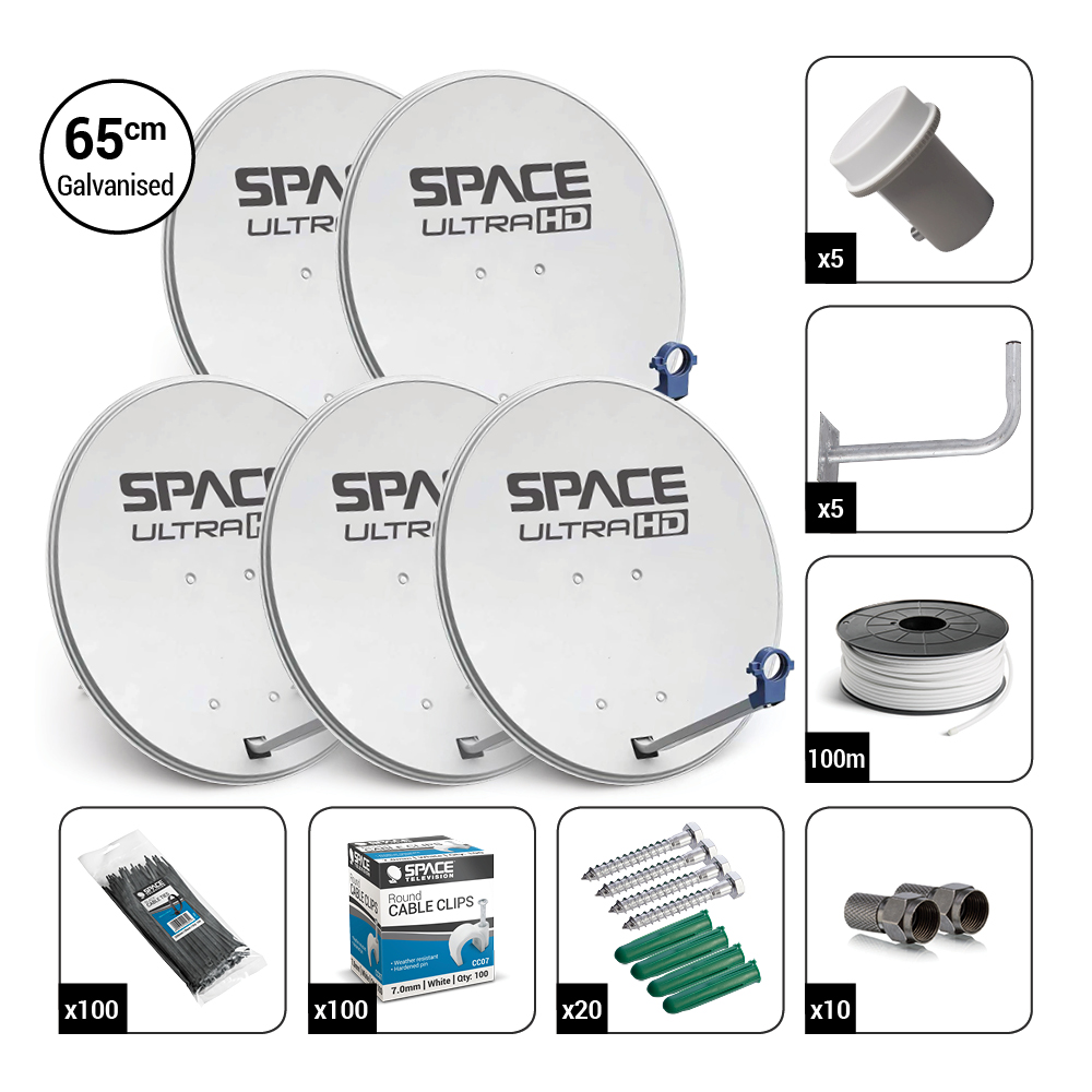 Space UltraHD 65cm Bulk Galvanised Steel Dish Kit with Single KU Band LNB’s & Accessories - DK65-MCVKIT-K2