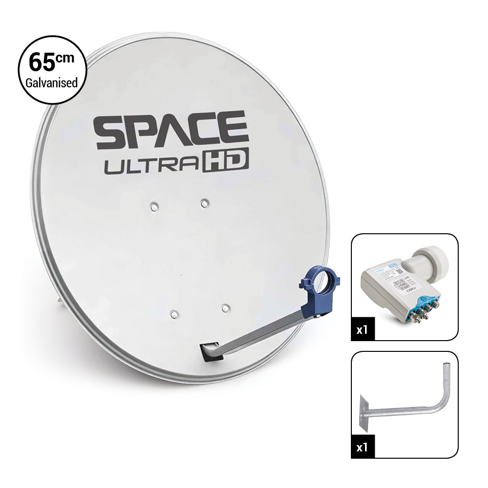 Space UltraHD 65cm Galvanised Steel Dish with 3 UniCable Smart LNB & Wall Bracket - DK65-SMART+WB09