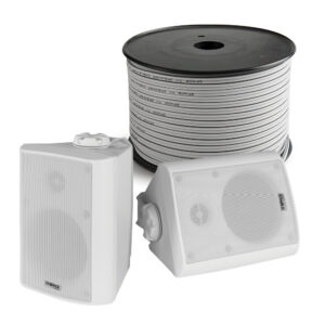 Space Audio 8 Ohm 100V White Speaker Pair with 100m Audio Cable - SP01-W+CRG-RIP01