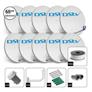 Space UltraHD 65cm Bulk Galvanised Steel Dish Kit with Single KU Band LNB’s & Accessories - DK65-DIY-100M