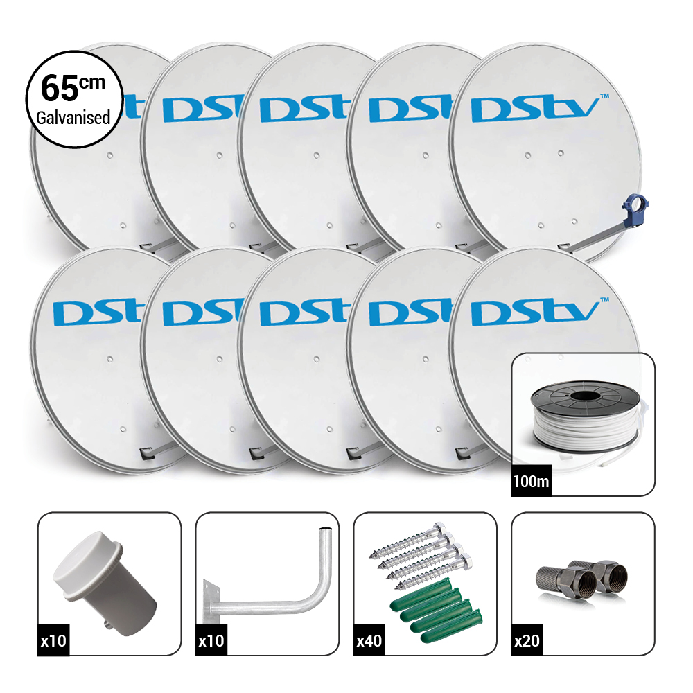 Space UltraHD 65cm Bulk Galvanised Steel Dish Kit with Single KU Band LNB’s & Accessories - DK65-DIY-100M